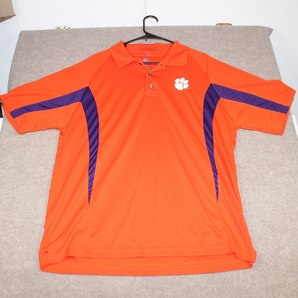 Clemson Tigers Mens XL Polo Shirt Orange Purple Performance Short Sleeve NCAA